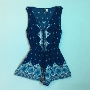Beautiful Blue & White Print Romper